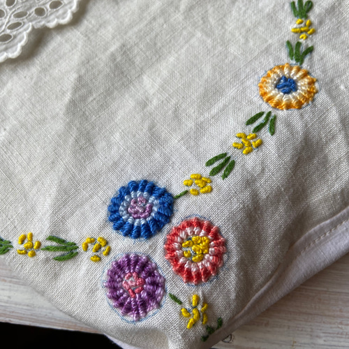 フランスアンティーク*花刺繍*巾着バッグ*トートバッグ*ヴィンテージ