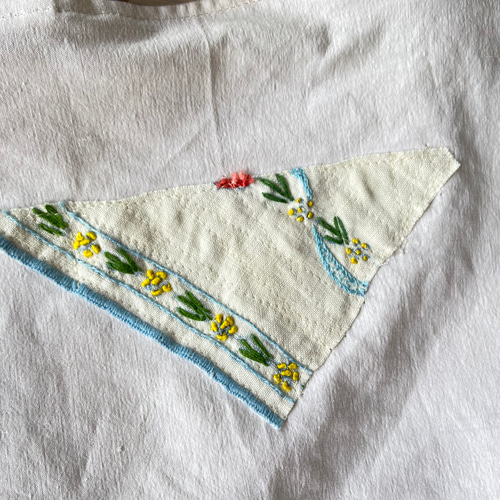 jpgoodbuy専用 whiteworkフランスアンティーク巾着バッグ*手刺繍 whiteworkフランスアンティークリネン*ダブルモノグラム手刺繡