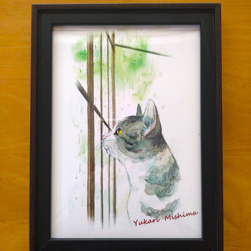 イラストフレーム「窓の外の雨を眺める猫の横顔」みしま ゆかり 2L判