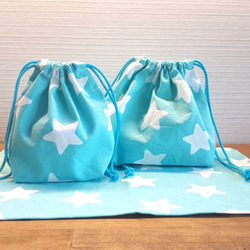 新作！かわいい星柄のお弁当&コップ袋☆水色 4枚目の画像