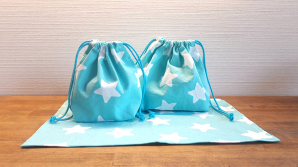 新作！かわいい星柄のお弁当&コップ袋☆水色 4枚目の画像