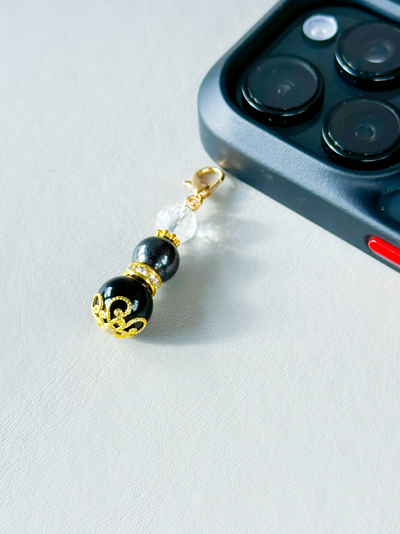 お守りスマホチャーム モリオンキーホルダー ミニバックチャーム 黒