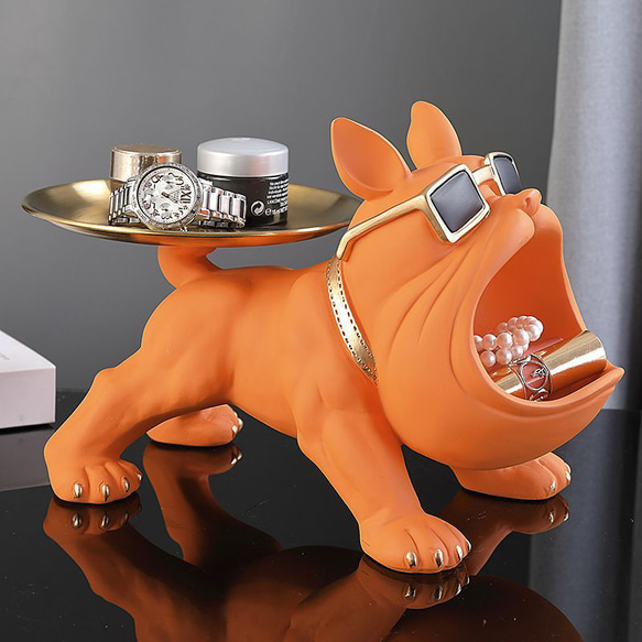 小物入れ フレンチブルドッグ オレンジ トレイ 収納 オブジェ 置物 かわいい ブルドッグ 犬 a-0251 3枚目の画像