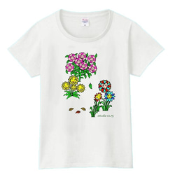 魔法の森の花たち１：プリントスターTシャツ（レディース：白） 1枚目の画像