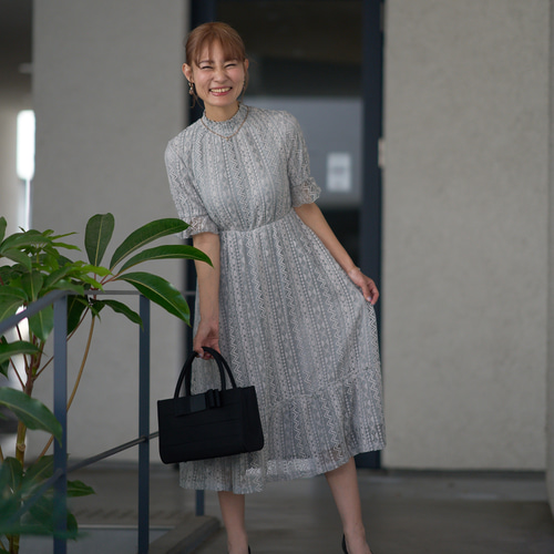 ✳️匿名配送❣️半袖 ワンピース ドレス グレー 結婚式 レース ﾓﾘﾉｶﾞｯｺｳ 総レース半袖ワンピースドレス【グレー】結婚式