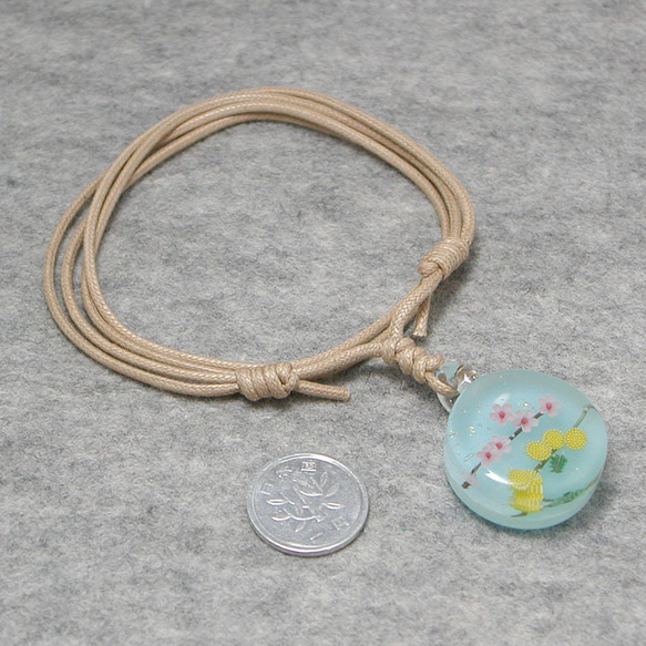 桜とミモザ とんぼ玉 ガラス ネックレス No2364 6枚目の画像