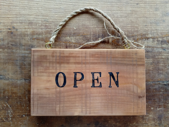 クラシック木製看板 OPEN CLOSED 吊り下げ 柿渋染め / 自然塗装 表札
