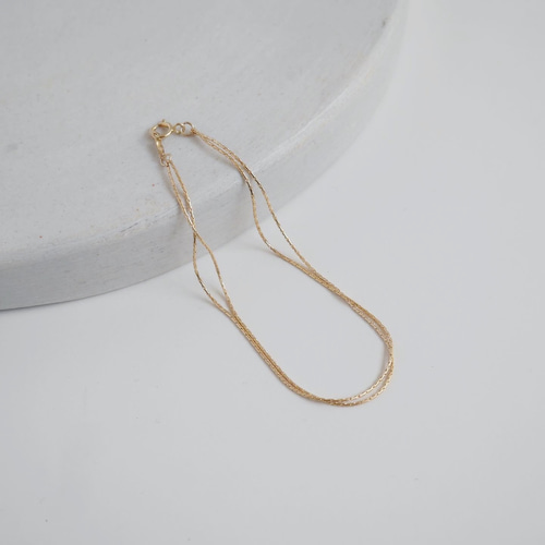 14kgf 2連ブレスレット 華奢 極細 細い ゴールドチェーン【長さ