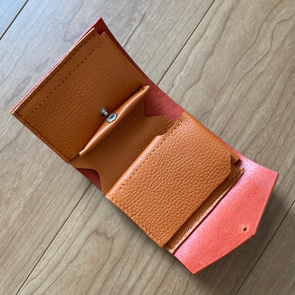 期間限定sale4月末まで》レザーの二つ折り財布　color-テラコッタオレンジ 5枚目の画像