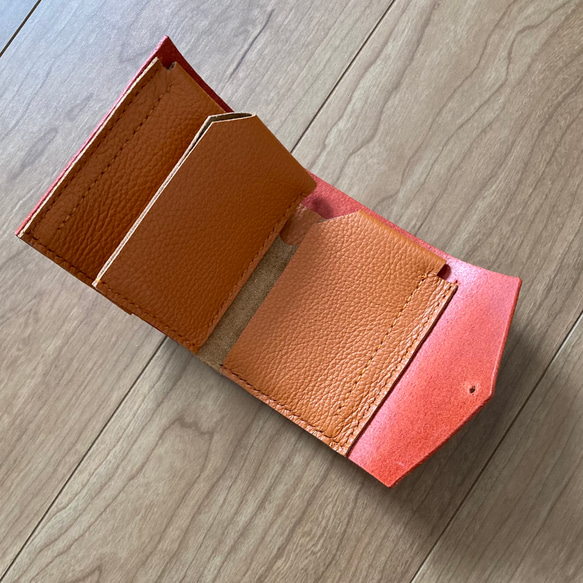 期間限定sale4月末まで》レザーの二つ折り財布　color-テラコッタオレンジ 4枚目の画像