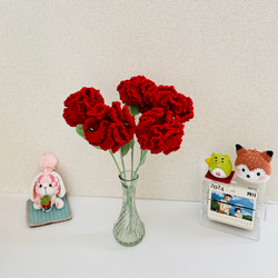 4本 カーネーション 編みぐるみ 枯れない花 母の日 ハンドメイド
