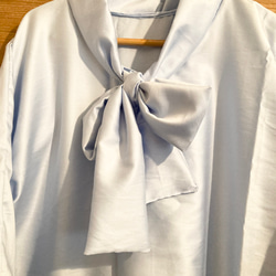 水色のチュニックシャツL L.3 L.4 L胸リボン七分袖 8枚目の画像