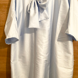 水色のチュニックシャツL L.3 L.4 L胸リボン七分袖 4枚目の画像