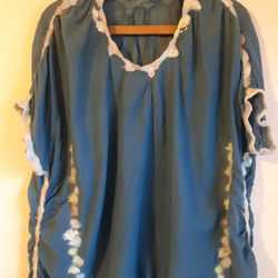 半袖の服～「芽吹き」透け感 ブラウス 服 ターコイズブルー 6枚目の画像