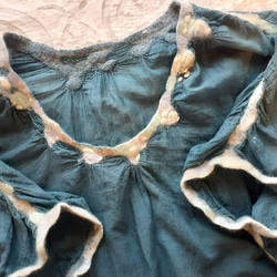 半袖の服～「芽吹き」透け感 ブラウス 服 ターコイズブルー 13枚目の画像
