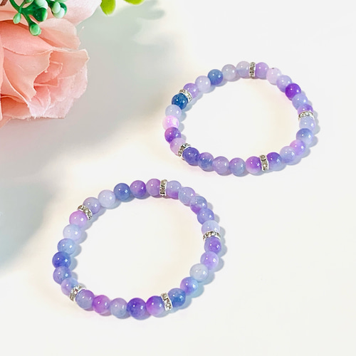 紫色の花翡翠ブレスレット パープルジェイド ミックスカラー