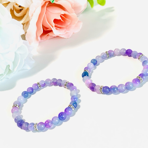 紫色の花翡翠ブレスレット パープルジェイド ミックスカラー