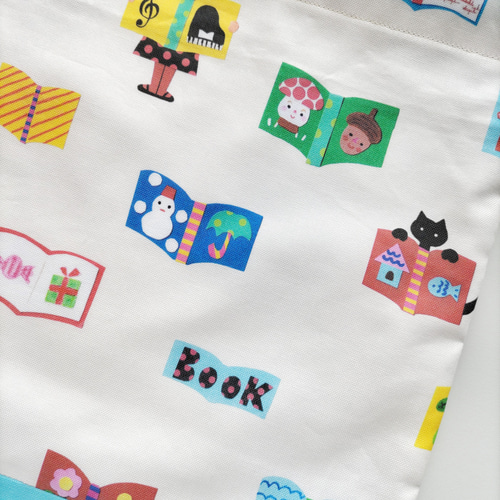 30×25 お着替え袋 体操着入れ 巾着 絵本 図鑑 スカイブルー 北欧風