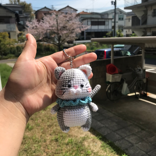 猫ちゃんキーホルダーあみぐるみ編みものバッグチャーム飾り