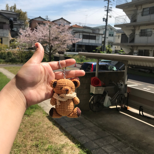 くまちゃんキーホルダーあみぐるみ編みものバッグチャーム飾り