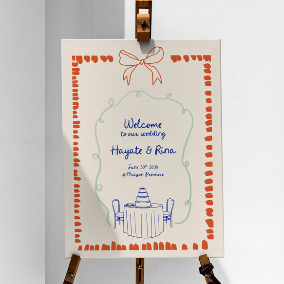 南イタリア風 アートりぼん、椅子と机 ウェルカムボード