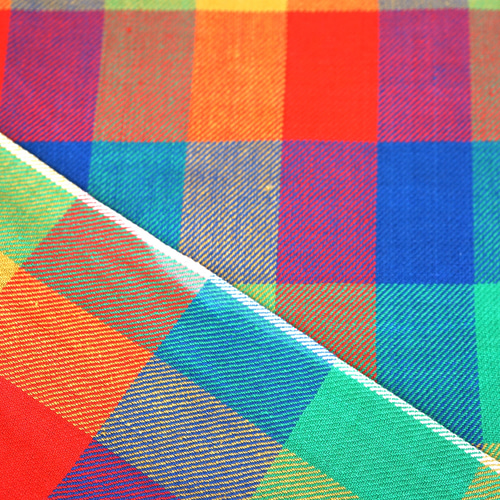 ツイルチェック生地 【OB-8】マルチカラーブロックチェック 105m巾