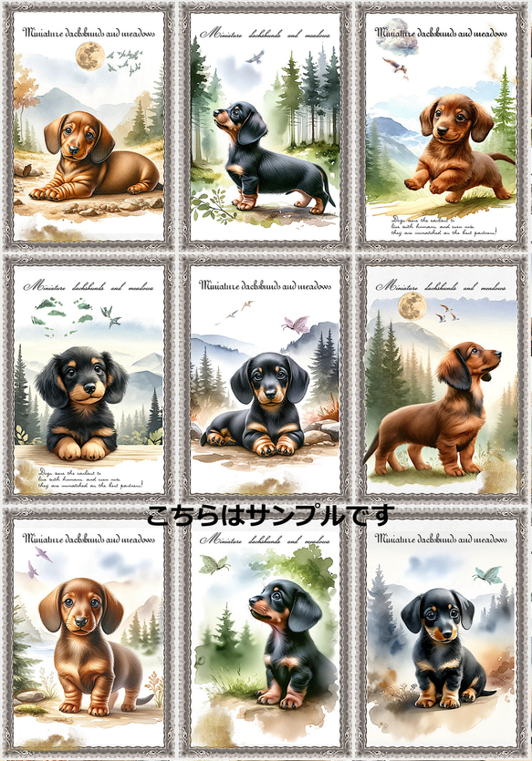 オリジナル 生地 ブロックデザイン パネル生地 犬 犬柄 ミニチュアダックスフンド 1枚目の画像