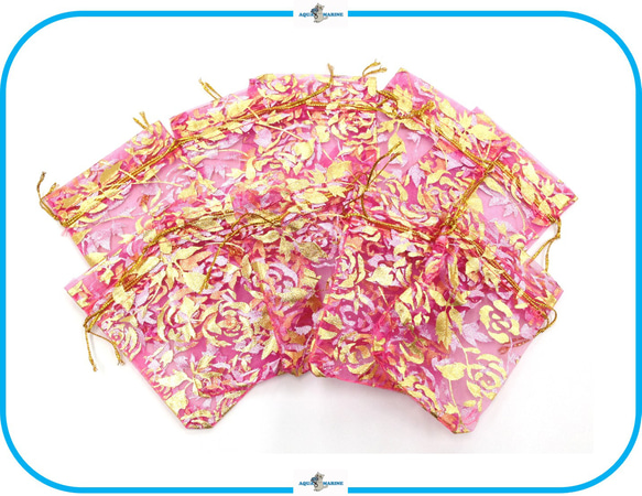 IMK4 レース 巾着 約9×7cm ※8枚セット ミニ 袋 ラッピング  ピンクレッド ローズ 薔薇 1枚目の画像
