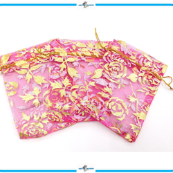 IMK4 レース 巾着 約9×7cm ※8枚セット ミニ 袋 ラッピング  ピンクレッド ローズ 薔薇 3枚目の画像