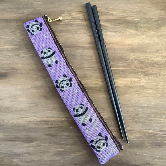 【パンダ】畳縁　箸袋　箸カバー　紫 2枚目の画像