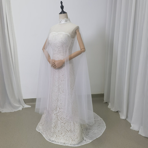 送料無料！ウエディングドレス チュールケープ ケープ風ドレス 贅沢な  