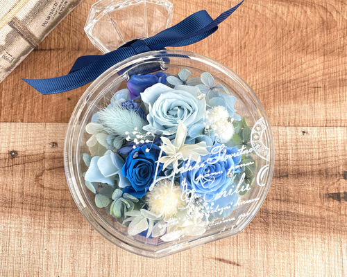 【爽やかな青とグリーンキャンバスアレンジ】新品ハンドメイド　プリザーブド 爽やかな青とグリーンキャンバスアレンジ】新品ハンドメイド