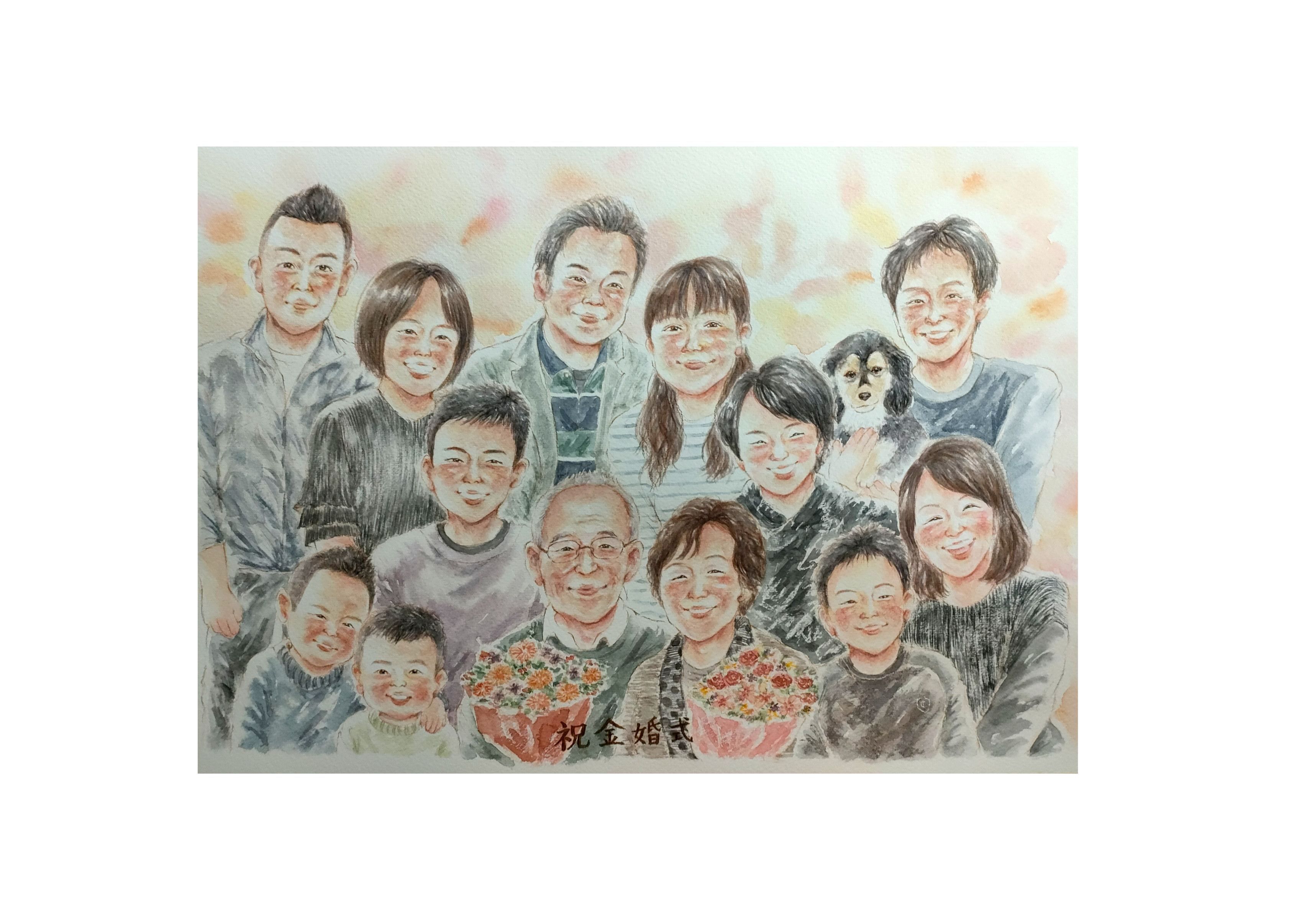 似顔絵オーダー　A3 12名様　退職祝い 似顔絵 退職祝い・ 学校 先輩、上司、家族へ・名前ポエム・1名