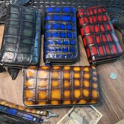 期間限定セール 4色選択 新品 クロコダイル メンズ ラウンドファスナー