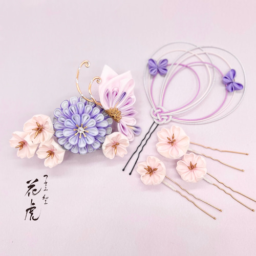 七輪桜と蝶々 つまみ細工 七五三 桃色 浴衣 ピンク 桜 着物 成人