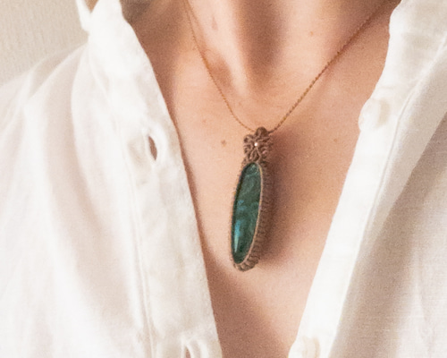 マラカイト クリソコラ の マクラメ ネックレス ネックレス