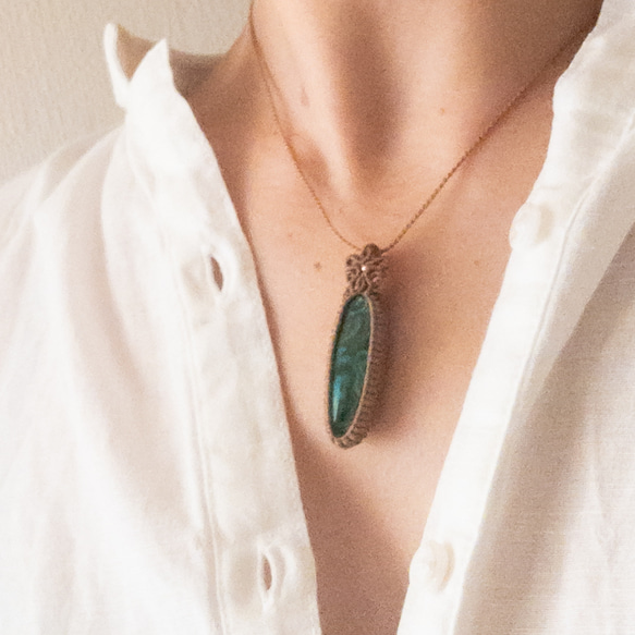 マラカイト クリソコラ の マクラメ ネックレス ネックレス