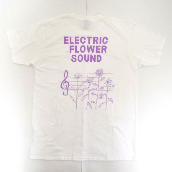 「レコードワッペン半袖Tシャツ（ELECTRIC FLOWER）」 ホワイト Mサイズ WATERFALLオリジナル 5枚目の画像