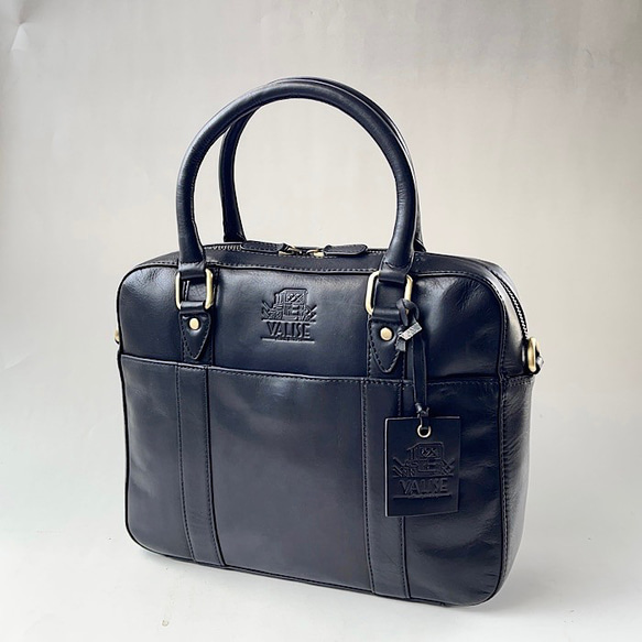 英倫設計牛皮手提包手提包迷你商務伊頓黑色 第4張的照片