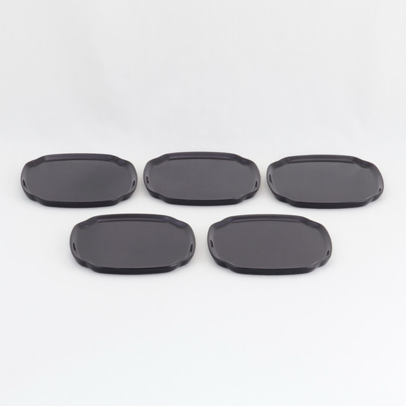 伝統工芸 輪島塗 銘々皿 入隅形「総黒塗～無地」五枚組【1008】 小皿