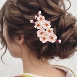 七輪桜の髪飾り つまみ細工 七五三 桃色　浴衣　ピンク　桜　着物 成人式 キラキラ 花 髪飾り 和装　さくら　春　花見 6枚目の画像