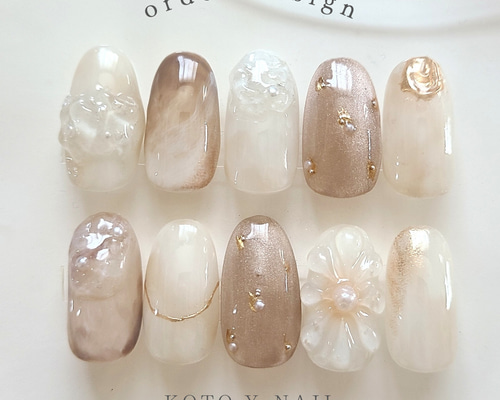 moka様ご確認用☆オーダーネイルチップ Soft Mocha Mirage ネイルチップ ニュアンスネイル ブライダル 前撮り