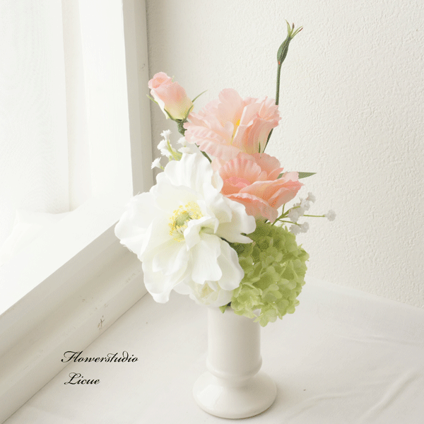 仏花、お供え花、薄紫アネモネ、トルコキキョウ お墓・仏壇用 造花の仏花・供花】トルコキキョウとアネモネの仏