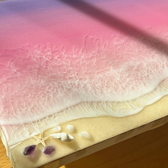 ＊ピンク色に染まる朝焼けの海＊ オーシャンレジン　インテリアパネル　アートパネル　海 2枚目の画像
