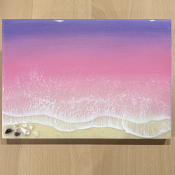 ＊ピンク色に染まる朝焼けの海＊ オーシャンレジン　インテリアパネル　アートパネル　海 3枚目の画像