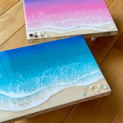 ＊ピンク色に染まる朝焼けの海＊ オーシャンレジン　インテリアパネル　アートパネル　海 6枚目の画像