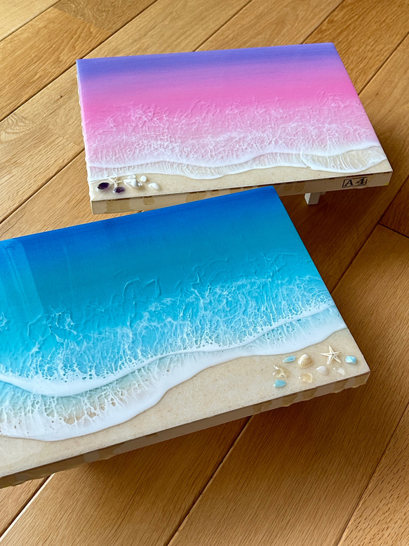 ＊ピンク色に染まる朝焼けの海＊ オーシャンレジン　インテリアパネル　アートパネル　海 6枚目の画像