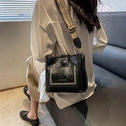 クロスボディバッグシンプルなPUレザーバケットバッグ女性用高級デザイナーハンドバッグ黒ショルダーバッグ 11枚目の画像
