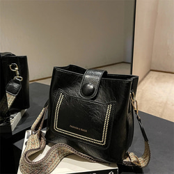 クロスボディバッグシンプルなPUレザーバケットバッグ女性用高級デザイナーハンドバッグ黒ショルダーバッグ 10枚目の画像