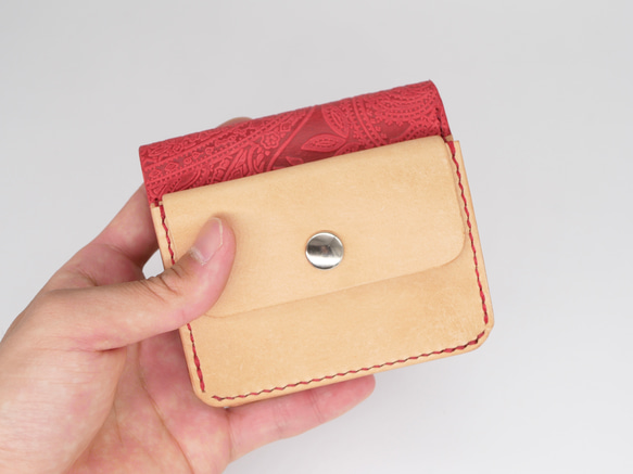 コンパクトな二つ折り財布【全5色】/イタリアンレザー/ペイズリー柄/革財布 2枚目の画像